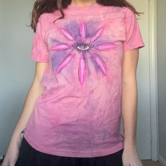 Pink Flower Hippie Trippy Psychedelic Tshirt Size S - Picture 1 of 6